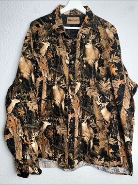 Magellan Sportswear Shirt Mens XXL Camo Deer Hunting Button Up Outdoors Brown